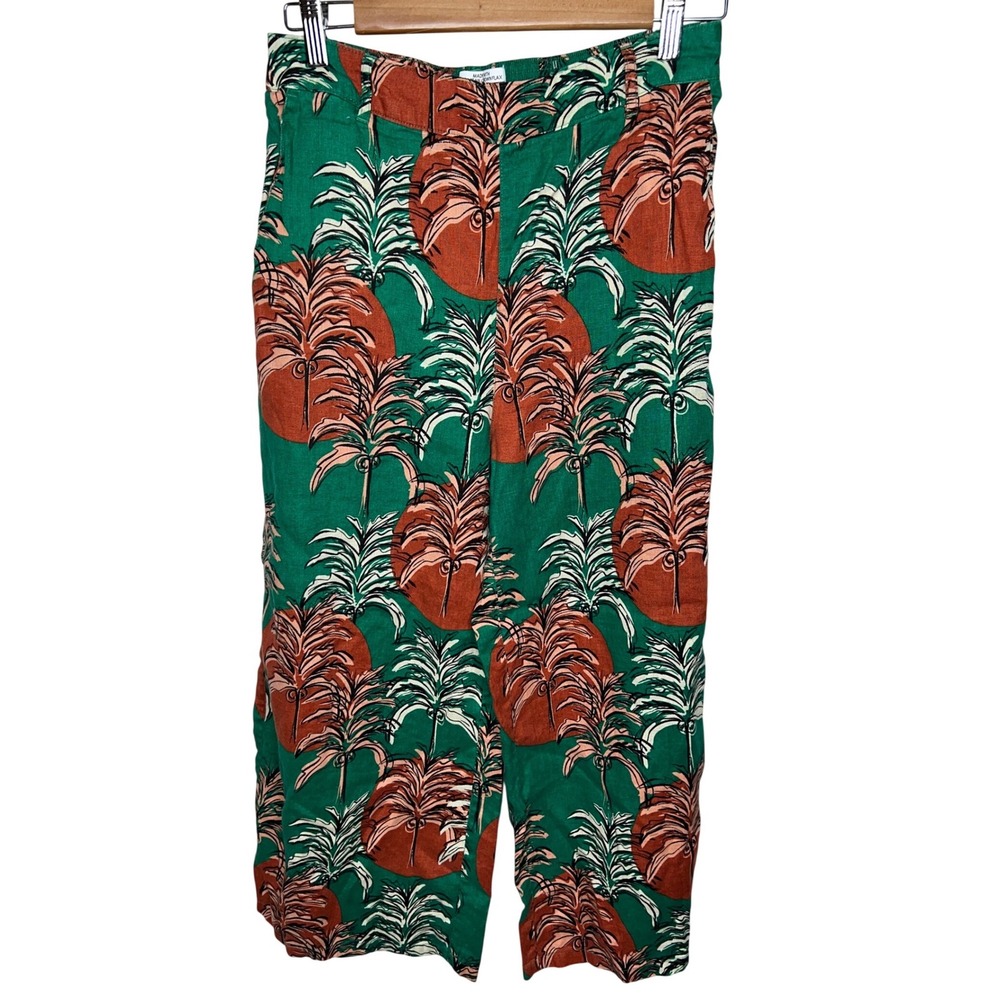 Nicole Miller New York Womens Green Tropical Palm Print 100% Linen Pants Size‎ M